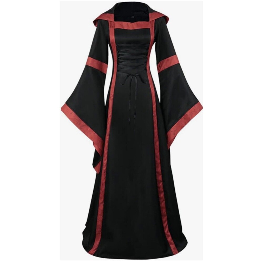 Hooded Robe Red Devil Vampires Gothic Medieval Witch Womens Costume Satan Demon